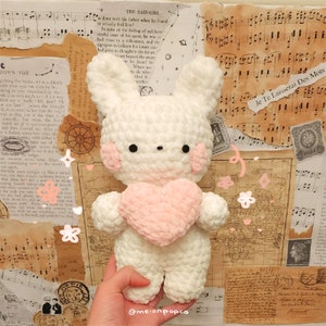 Cute Heart Bunny Plushie Crochet PDF Pattern