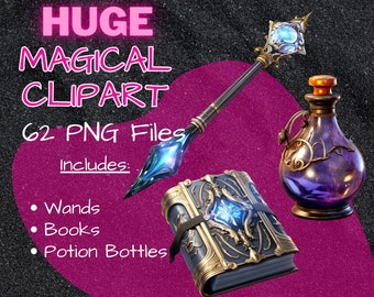 Magical Clipart Set USO COMERCIAL descarga instantánea Halloween vector digital fondo transparente clipart Wand clipart pociones libros