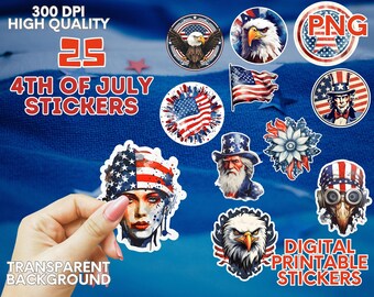 4 juli digitale stickers afdrukbare instant download COMMERCIEEL GEBRUIK patriottische stickers dagboekstickers scrapbooking stickers vrijheid
