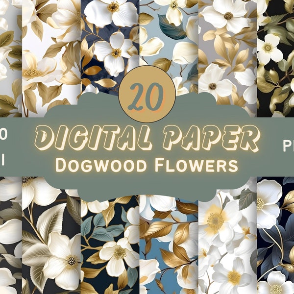 Dogwood flowers seamless digital paper patterns summer floral journal paper scrapbooking paper instant download bundle spring commercial use