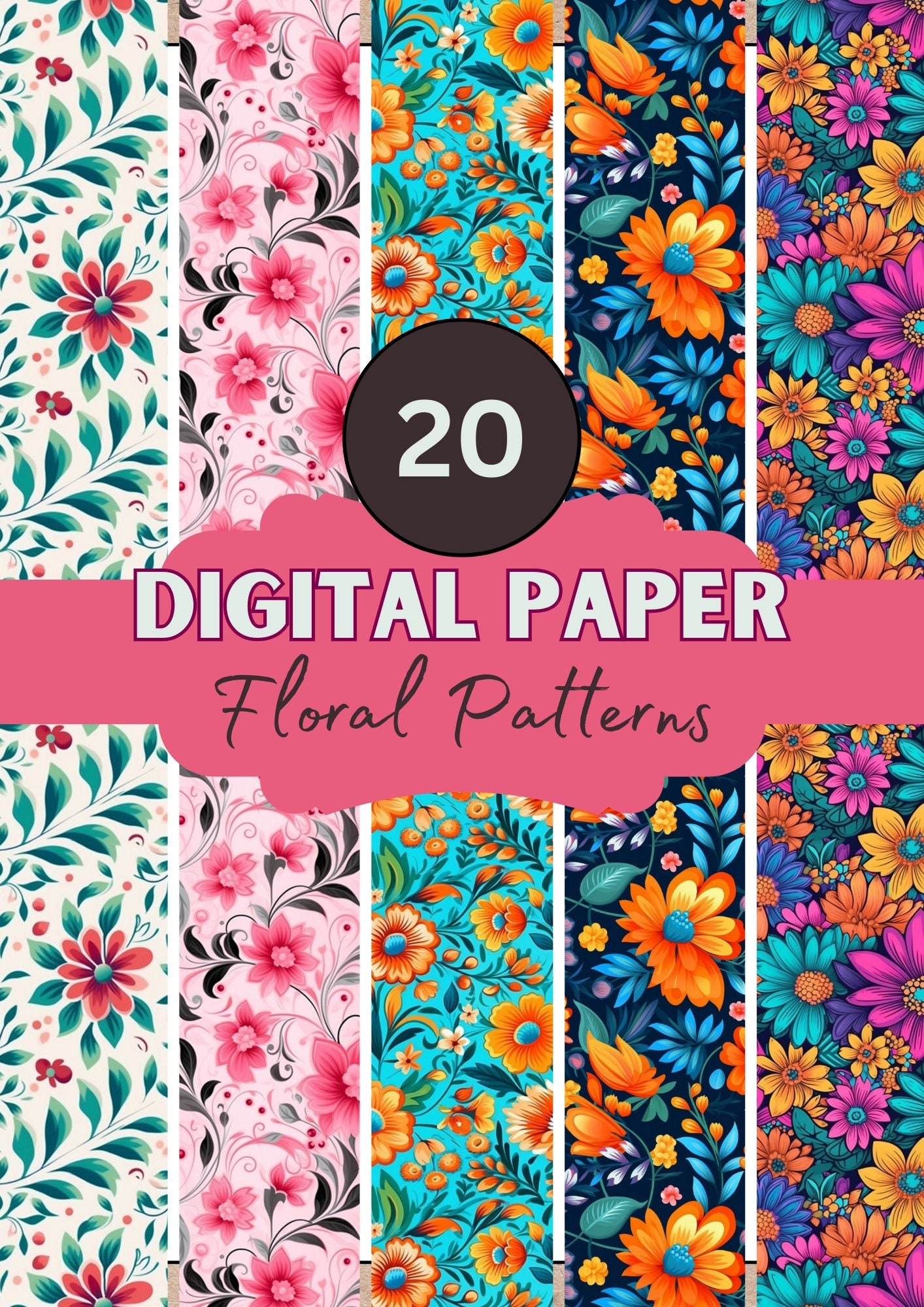 Floral Pattern SEAMLESS DIGITAL PAPERS Set Flower Digital Patterns ...