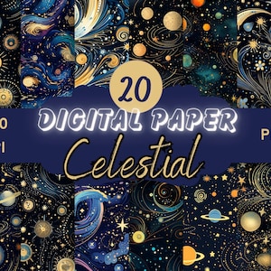 Celestial Digital Paper COMMERICAL USE 20 PNG instant download space paper scrapbooking paper celestial seamless digital paper stars galaxy