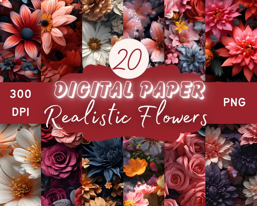 Realistic Flowers Seamless Digital Paper Patterns COMMERCIAL USE ...