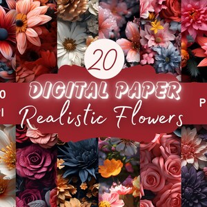 Realistische Blumen nahtlose digitale Papier Muster KOMMERZIELLE NUTZUNG sofortiger Download Blumen Journal Papier echte Blume Scrapbooking Papier