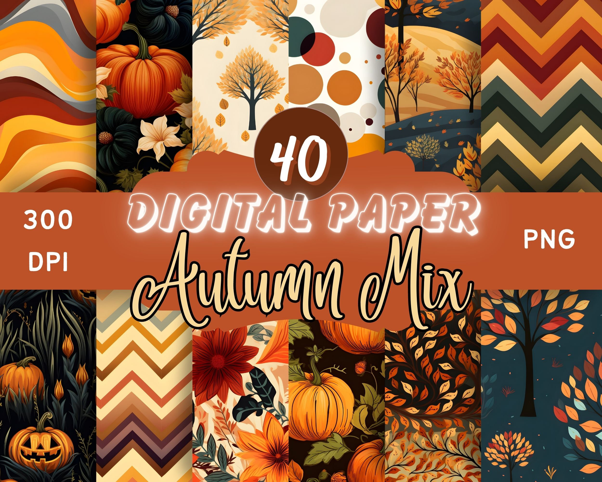 Autumn Mix Seamless Digital Paper Patterns COMMERCIAL USE Instant ...