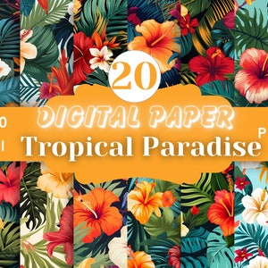 Tropical Paradise Digital Papers COMMERICAL USE sofortiger Download Scrapbook Papier Sommer Blumen nahtlose digitales Papier hohe Qualität