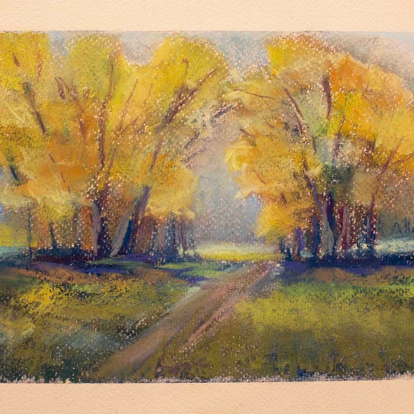 Pastellkreidebild DIN A4 (30 x 21 cm): Herbstbäume, Soft pastels painting Autumn trees, Tableau pastel Arbres en Automne