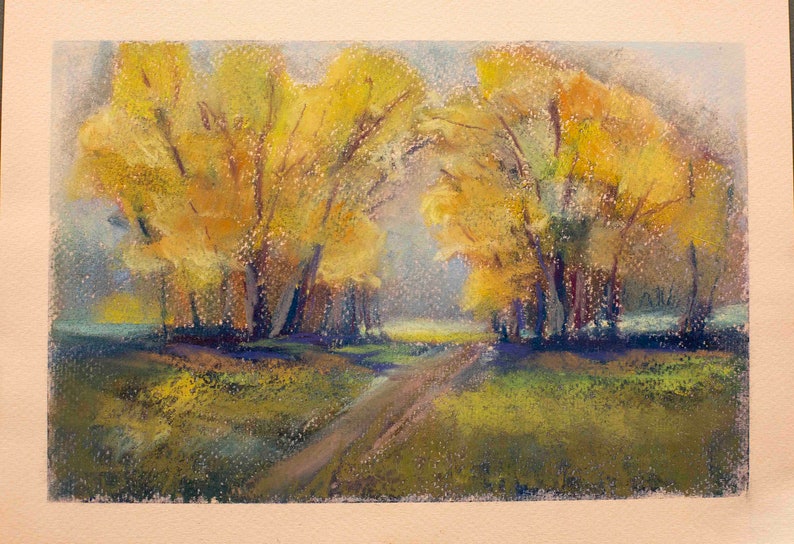 Pastellkreidebild DIN A4 30 x 21 cm: Herbstbäume, Soft pastels painting Autumn trees, Tableau pastel Arbres en Automne Bild 1