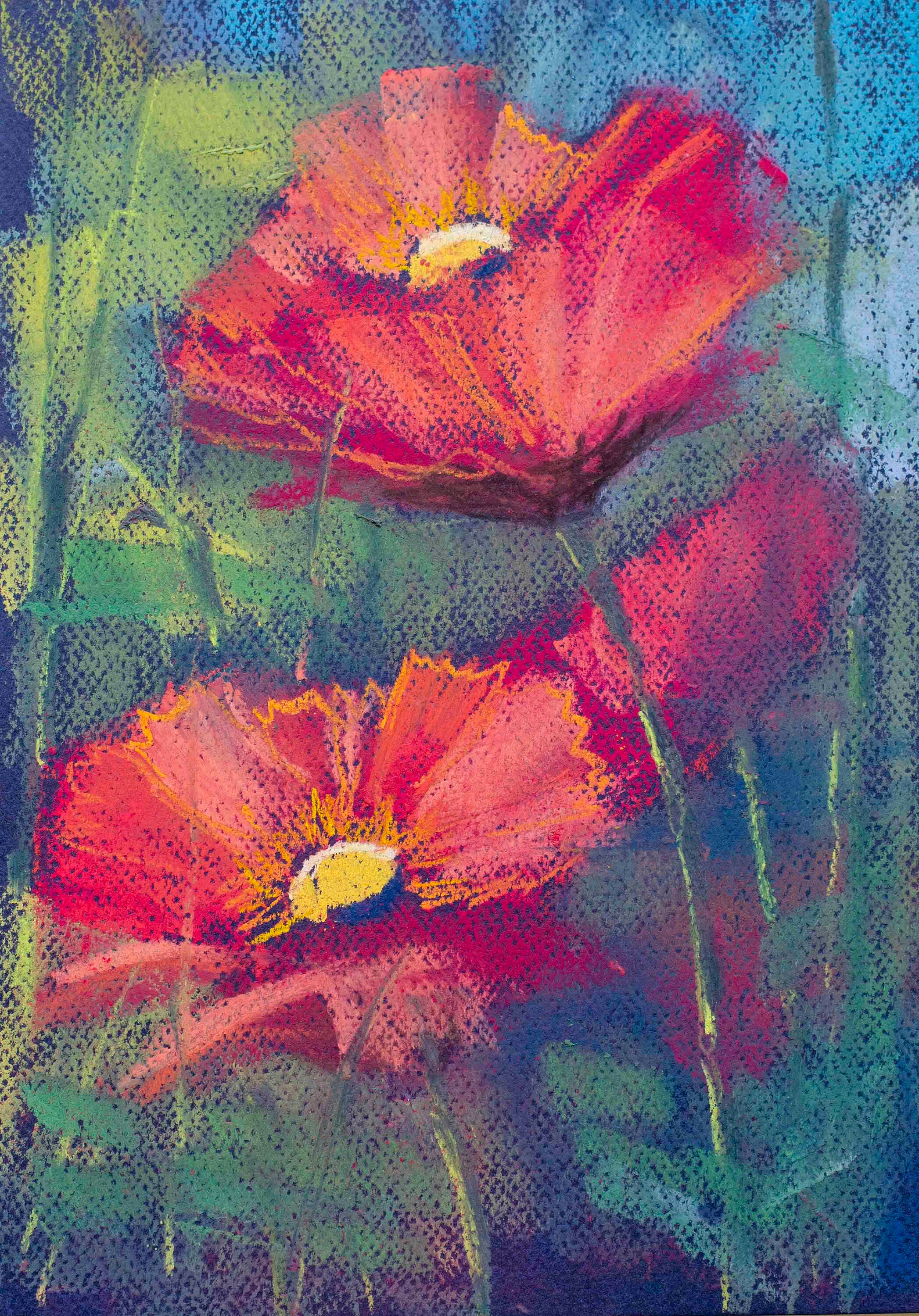 Pastellkreidebild DIN A4 21x30cm: Rote Mohnblumen / Red - Etsy