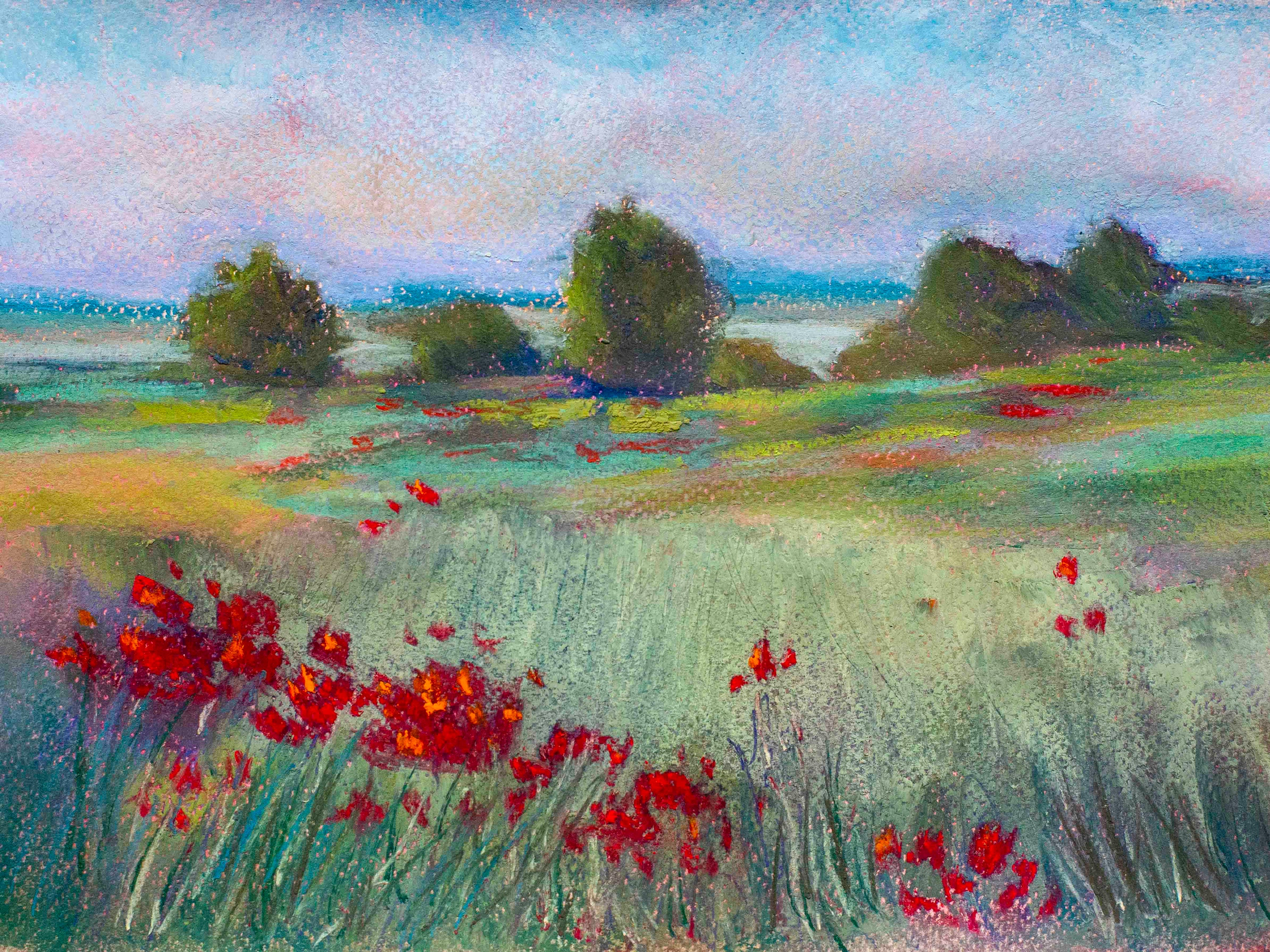 Pastellkreidebild DIN A4 30 X 21 Cm: Feld Mit Mohnblumen - Etsy