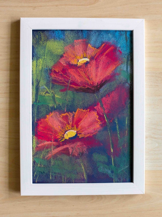 Pastellkreidebild DIN A4 Red Rote - / 21x30cm: Mohnblumen Etsy