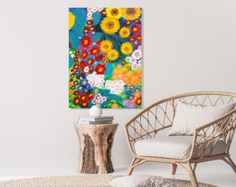 Jardin de tournesols inspiré de Gustav Klimt - image de fleurs colorées à télécharger - téléchargez l'art numérique à imprimer - impressions grande qualité d'excellente qualité