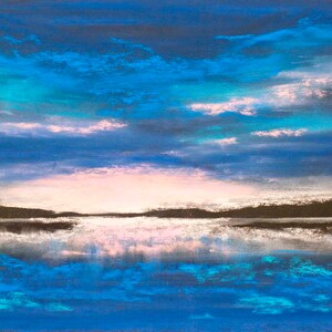 Coucher de soleil sur le lac peinture aux pastels, papier Uart, 21 x 30 cm, sans cadre. image 1