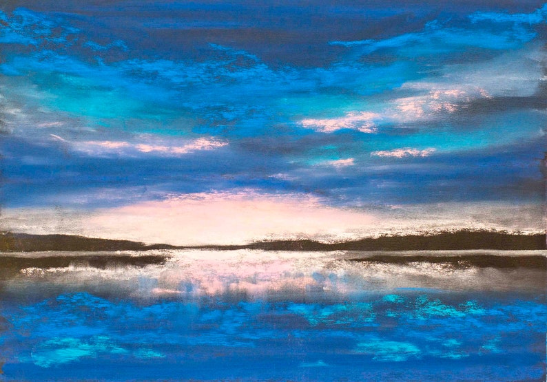 Coucher de soleil sur le lac peinture aux pastels, papier Uart, 21 x 30 cm, sans cadre. image 1