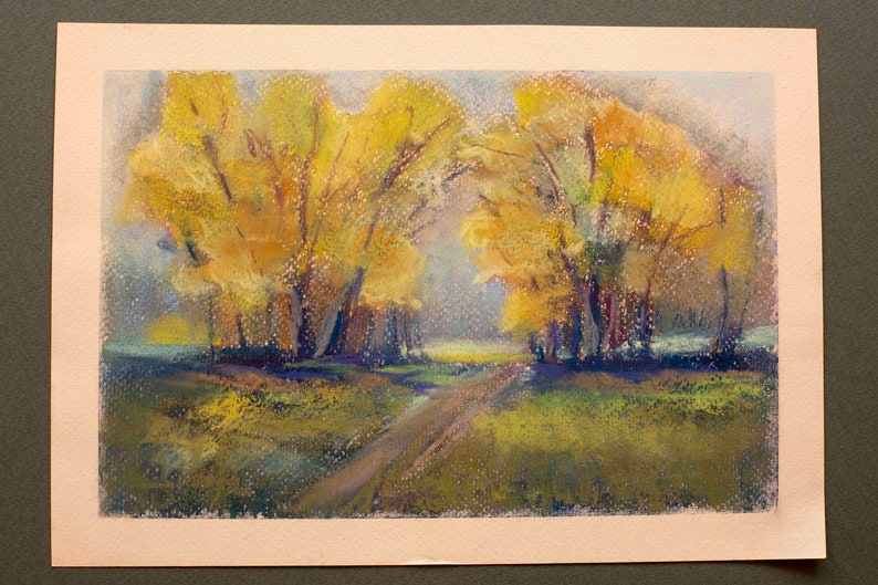 Pastellkreidebild DIN A4 30 x 21 cm: Herbstbäume, Soft pastels painting Autumn trees, Tableau pastel Arbres en Automne Bild 2