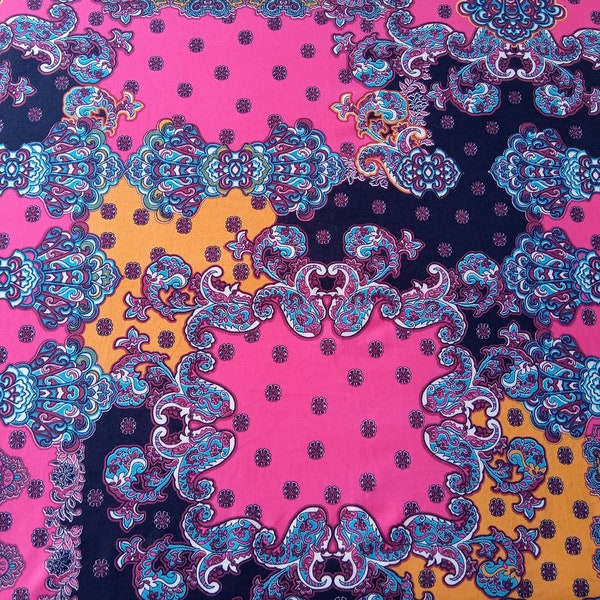 Trendy Paisley on Multi-color Double Brushed Poly Lycra Stretch Fabric - 58"-60" Wide - Sold by the Yard