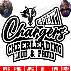 Opladers cheerleading svg ontwerp voor digitale download, oplader cheer svg logo clipart, school spirit shirt voor Cricut projecten en ontwerpen