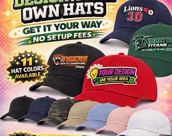 Custom Hat Design Personalized Logo Cap Design Your Own Hat No Setup Fees Low Profile Cotton Hat Gift Idea Schools Coaches Teams Fan Gear
