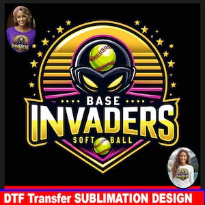 Base Invaders softball png, Base Invaders design PNG, Base Invaders sublimation. Base Invaders softball logo, Sports team png, Softball logo