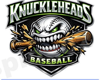 Knuckleheads Baseball Design Logo PNG custom baseball design team jerseys png DTF transfer file Knuckleheads tshirt sublimation Neon green