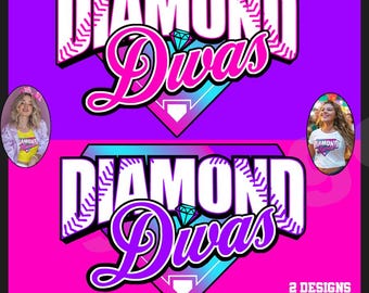 Pink Diamond Divas png, Diamond Divas custom softball logo, sublimation png, Diamond Divas png, DTF transfer png, Purple Diamond Divas png