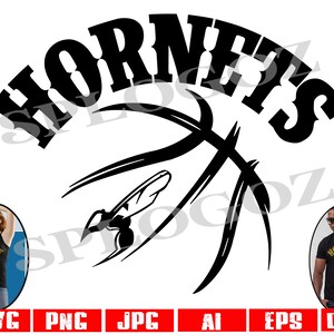 Svg de baloncesto de los Hornets, Svg de baloncesto de los Hornets, Svg de los Hornets, Svg de los Hornets, Archivo de corte, SVG para Cricut o Silhouette, Deportes de espíritu escolar png dxf