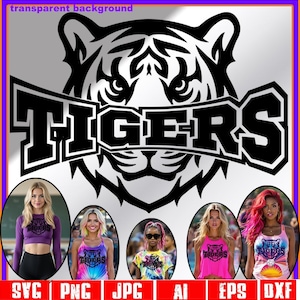 Tygrysy svg, Tygrys svg, Maskotka Tygrysów svg, Pliki sylwetki Cricut, Tygrysy png, Duch szkoły Tygrysów svg, Logo Tygrysów, Koszulka sportowa Tygrysów