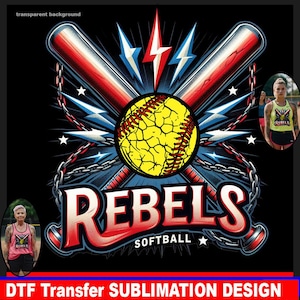 Rebellensoftbal png, Rebels custom softballogo, sublimatie png, Rebels png, sportshirt png, beker png, DTF-overdracht, ontwerp van de rebellen