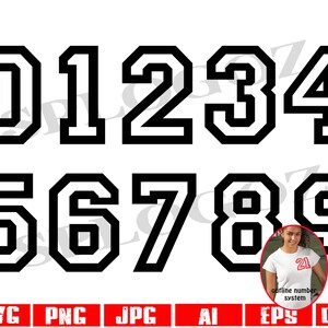 Sportjersey lettertype clipart, Varsity cijfers en symbolen illustraties, Cricut, silhouet, all star SVG PNG Jpeg dxf eps AI, basketbal voetbal