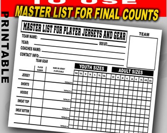 Sports order form, Sport template, Sport organizer, Team mom, Team Dad, Sports Jersey sheets, Jersey template, Sports team order form