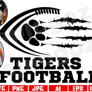 Tijgers voetbal svg bestand knippen voor donkere shirts tijger mascotte png school geest ontwerp cricut project team trots silhouet vector download