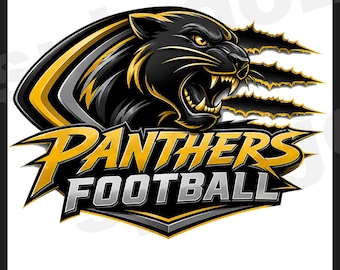 Panthers Football PNG Gold and Black for team logos dtf transfers and sublimation school spirit