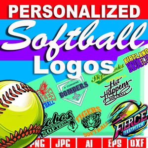 Softball personalizado Design de logotipo personalizado Design de logotipo para esportes Desenho personalizado Imagens personalizadas Logotipo personalizado Transferências DTF