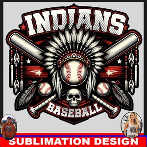 Béisbol de los indios png, PNG de los indios, Sublimación de camisetas png, Sublimación de los indios. Diseño de espíritu escolar, logotipo del equipo deportivo, vaso de los indios