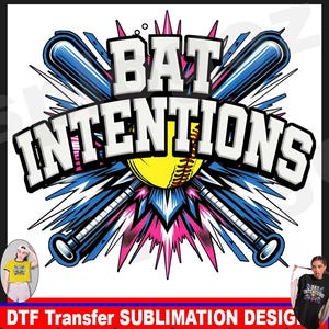 Bat Intentions softball png, Bat Intentions logotipo personalizado de softball, sublimação png, Bat Intentions png, camisa esportiva png, arquivo de transferência DTF
