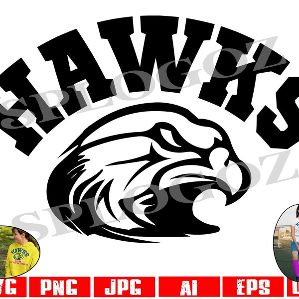 Hawks svg, Hawk svg mascot, Hawk png Digital Download, SVG sports jerseys, SVG for Cricut or Silhouette Hawk School Spirit svg, sports  png