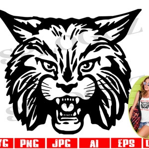 Wildcats mascot face SVG cut file for Cricut Silhouette digital download Wildcats school spirit decal stencil DXF for uniforms clubs