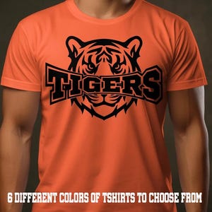 Fierce Tiger graphic t-shirt bold Tiger face tee school spirit apparel team shirts Tiger logo design Tigers football fan shirt