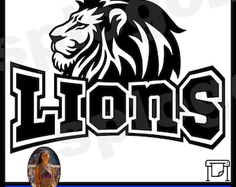 Lions mascotte SVG gesneden bestand voor Cricut en Silhouette ontwerpruimte afdrukbare leeuw krassen logo PNG voor school spirit team shirtontwerp