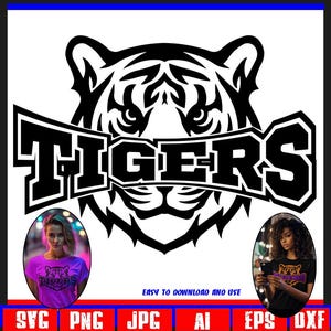 Tigre SVG Escola Espírito Design Mascote para Vestuário Vinil Cortador Cricut Silhueta Iniciante Equipe Logotipo DTF Transferência Sublimação Impressão Camiseta