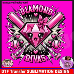 Pink Diamond Divas png, Diamond Divas custom softball logo, sublimation png, Diamond Divas png, DTF transfer png, Pink softball png team png