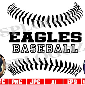 May include: A digital design featuring the words "EAGLES BASEBALL" in bold, black lettering, with a baseball stitch design above and below. The design includes images of a tank top and a hoodie with the same text.