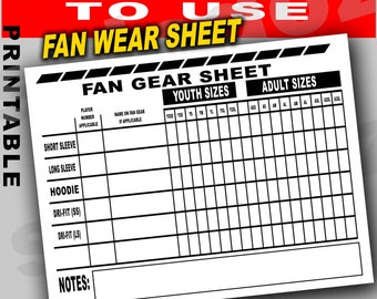 Sports template, Sports fans, order form templates, team dad, team mom, Team Sports, Sport template, organizer sheets,Fan gear order form