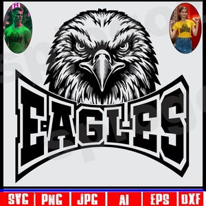 Svg d'aigle, mascotte d'aigles svg, png d'aigles, aigles télécharger fichier coupe SVG, SVG pour Cricut ou Silhouette, svg d'esprit d'école, png de transfert de DTF