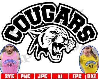Cougars svg, Cougar svg, Cougar mascot SVG, Cougars png jpg Cougar png, Cricut & Silhouette files, Cougar school spirit svg, sports svg