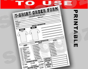 Tshirt order form printable, T shirt order form template, Fillable T-Shirt Order, t shirt order form, simple tshirt order form, tshirt form