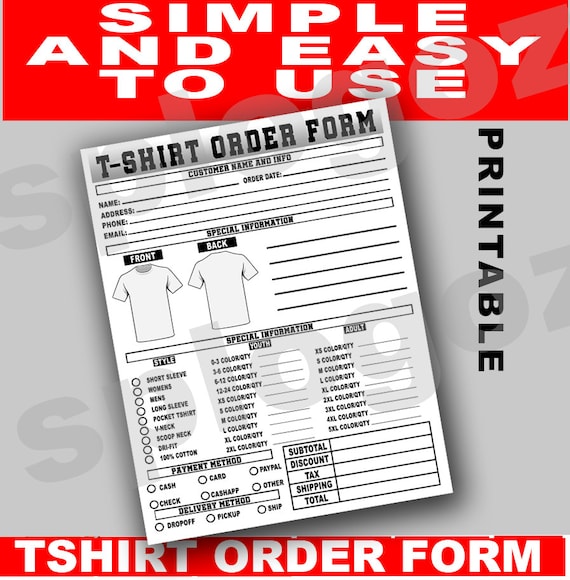 Tshirt order form printable, T shirt order form template, Fillable T-Shirt Order, t shirt order form, simple tshirt order form, tshirt form