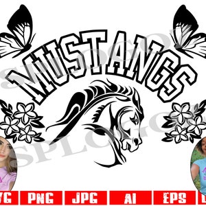 Svg Mustangs, Mustang svg, logo Mustang, Mustang png, svg de papillons, svg de fleurs, SVG pour Cricut ou Silhouette, svg mignon d'esprit d'école png