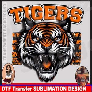 Sublimación PNG de los Tigres para camisetas de espíritu escolar, logotipo del equipo deportivo, diseño de transferencia DTF, camiseta de los Tigres PNG, descarga digital, arte de la mascota escolar