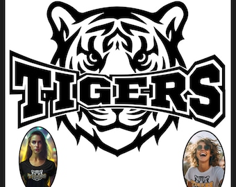Afdrukbaar tijgers mascotte SVG-bestand knippen voor Cricut en Silhouette machines aangepast school spirit-logo PNG voor teamshirts en kledingontwerp